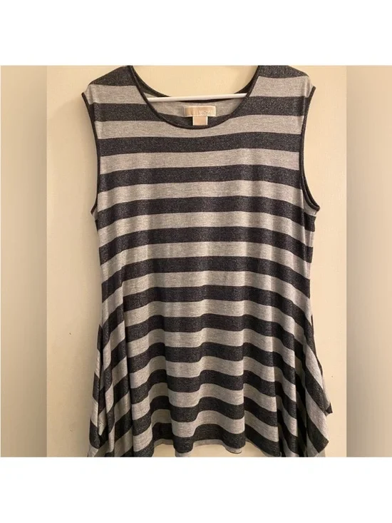 Michael Kors Sleeveless Striped Swing Top - Black & Gray- Sz Large - Picture 1 of 5